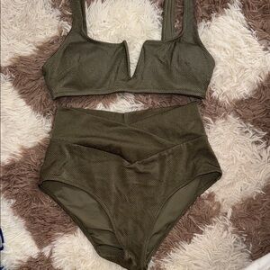 Aerie Olive Textured Bikini Set